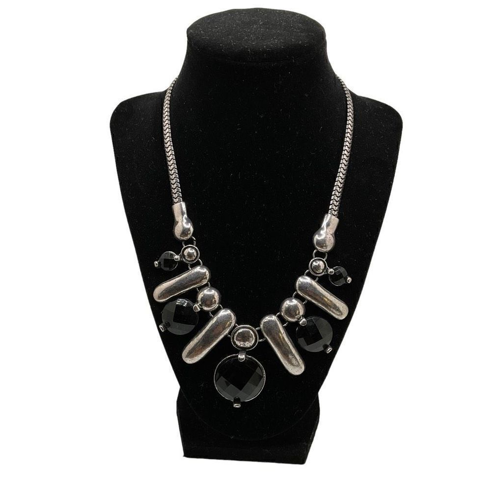 Fashion Necklace Adjustable Silver Toned Chain Black Beads Length 20 Inches